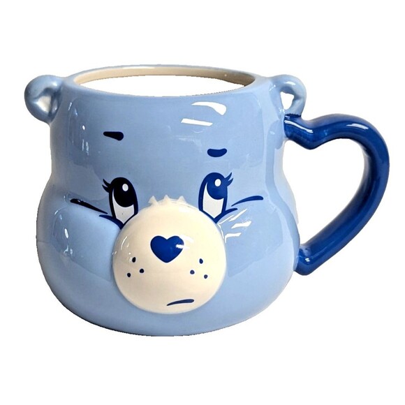 Care Bears Mug Blue GRUMPY BEAR DON'T CARE Heart Handle Nose Ceramic 20-oz Cup - Picture 1 of 7